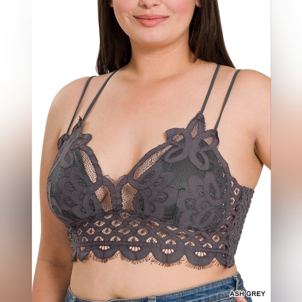 NEW Crochet Lace Bralette - Plus Size Ash Gray